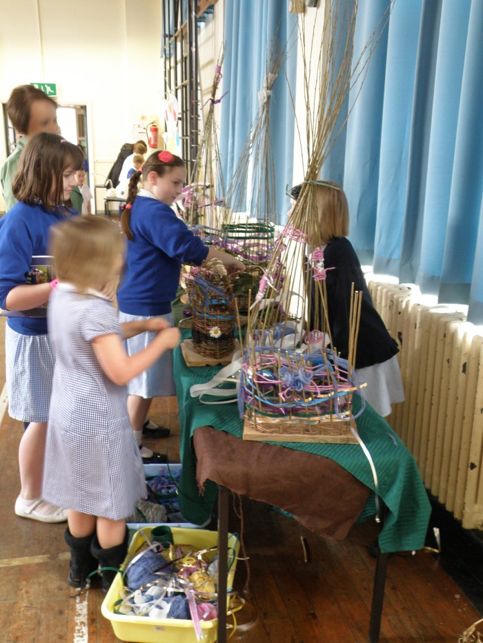 Children teaching parents to weave